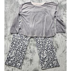 Layla‎ Pajama Set Womens XXL (22/24) Gray Fleece Embroidered Purrfect Night Cat